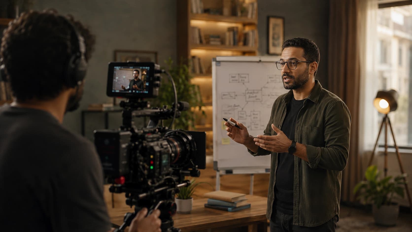 An educational sequence being produced.